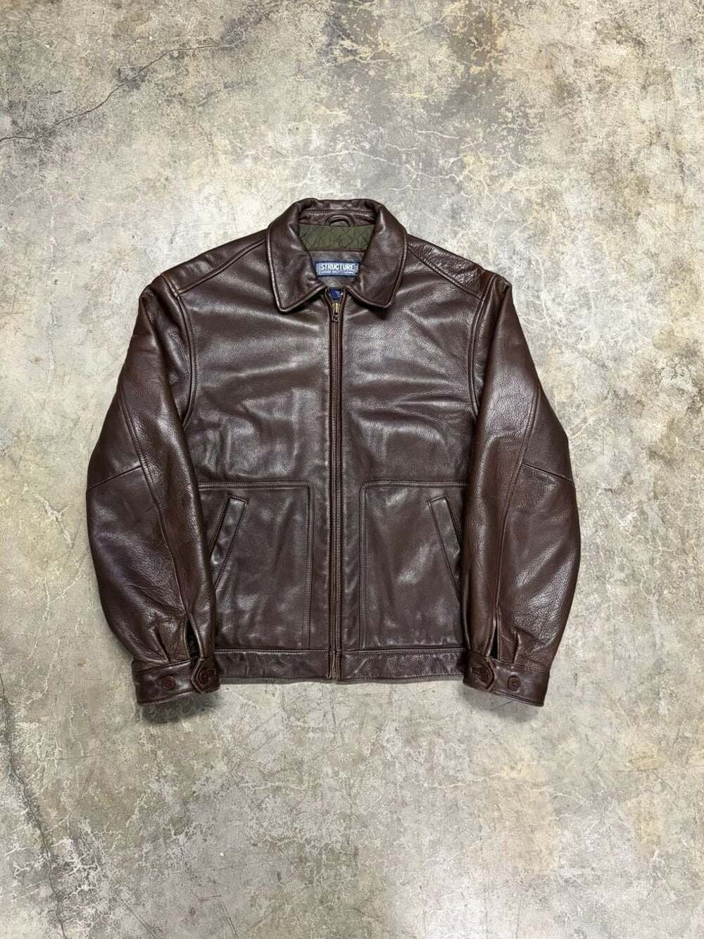 vintage 1990s cowhide BOMBER leather jacket M brown STUCTURE motorcycle Y2K